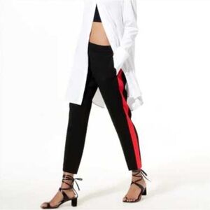 Babaton Aritzia Conan Crepette High Rise Pull On Black Stripe Cropped Trousers